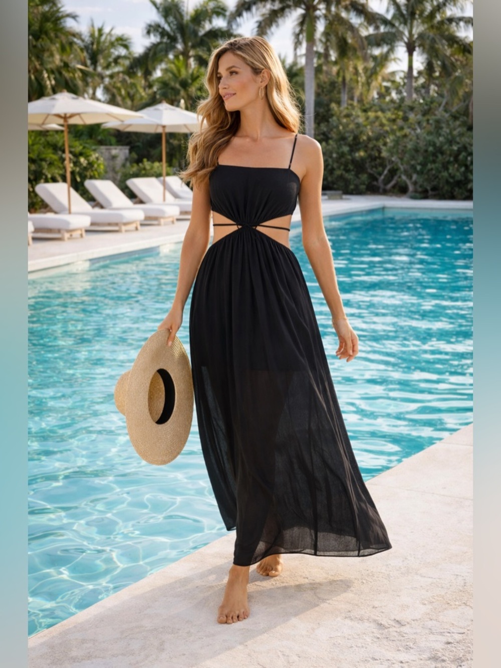 Jonathan Simkhai Swim “Amora” Black Cutout Maxi ~ Sz Large